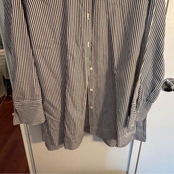 J. Jill Black and White Striped Button Down Longline Shirt - Picture 3 of 5